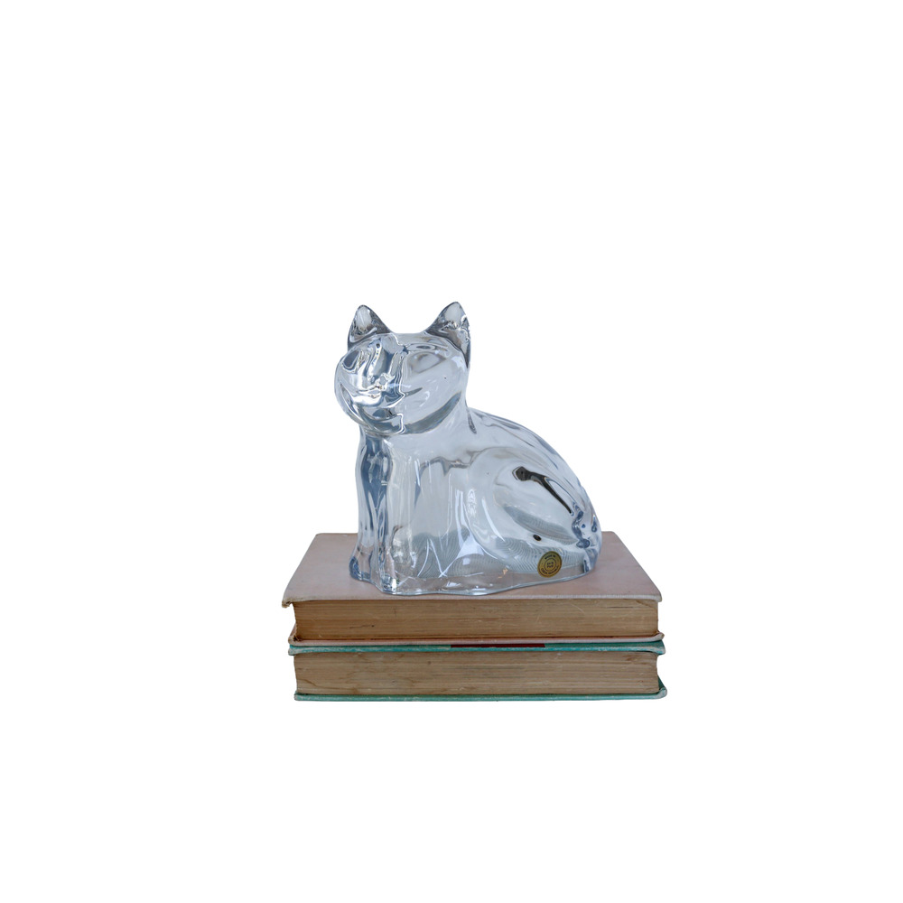 VTG Czech Crystal Cat Piggy Bank 24% Lead Bohemian Kitten Figurine Paperweight